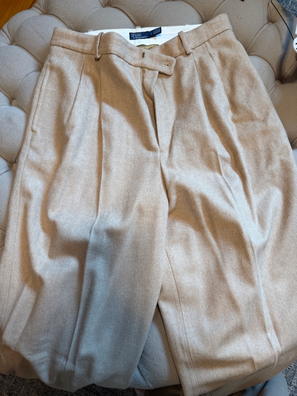 Lauren Ralph Lauren Light Beige High-Waist Pleated Trousers